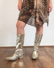 Load image into Gallery viewer, Vintage Y2K Miss Blumarine Gold Metallic Cowboy Boots
