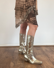 Load image into Gallery viewer, Vintage Y2K Miss Blumarine Gold Metallic Cowboy Boots

