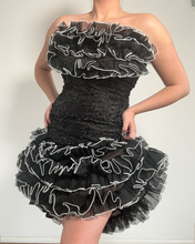 Load image into Gallery viewer, Vintage 80s black and white mob wife ruffle Dress

