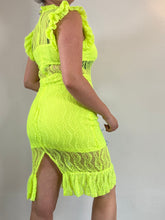 Load image into Gallery viewer, Neon Yellow Lace Midi Dress
