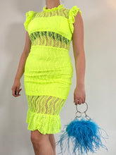 Load image into Gallery viewer, Neon Yellow Lace Midi Dress
