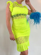 Load image into Gallery viewer, Neon Yellow Lace Midi Dress
