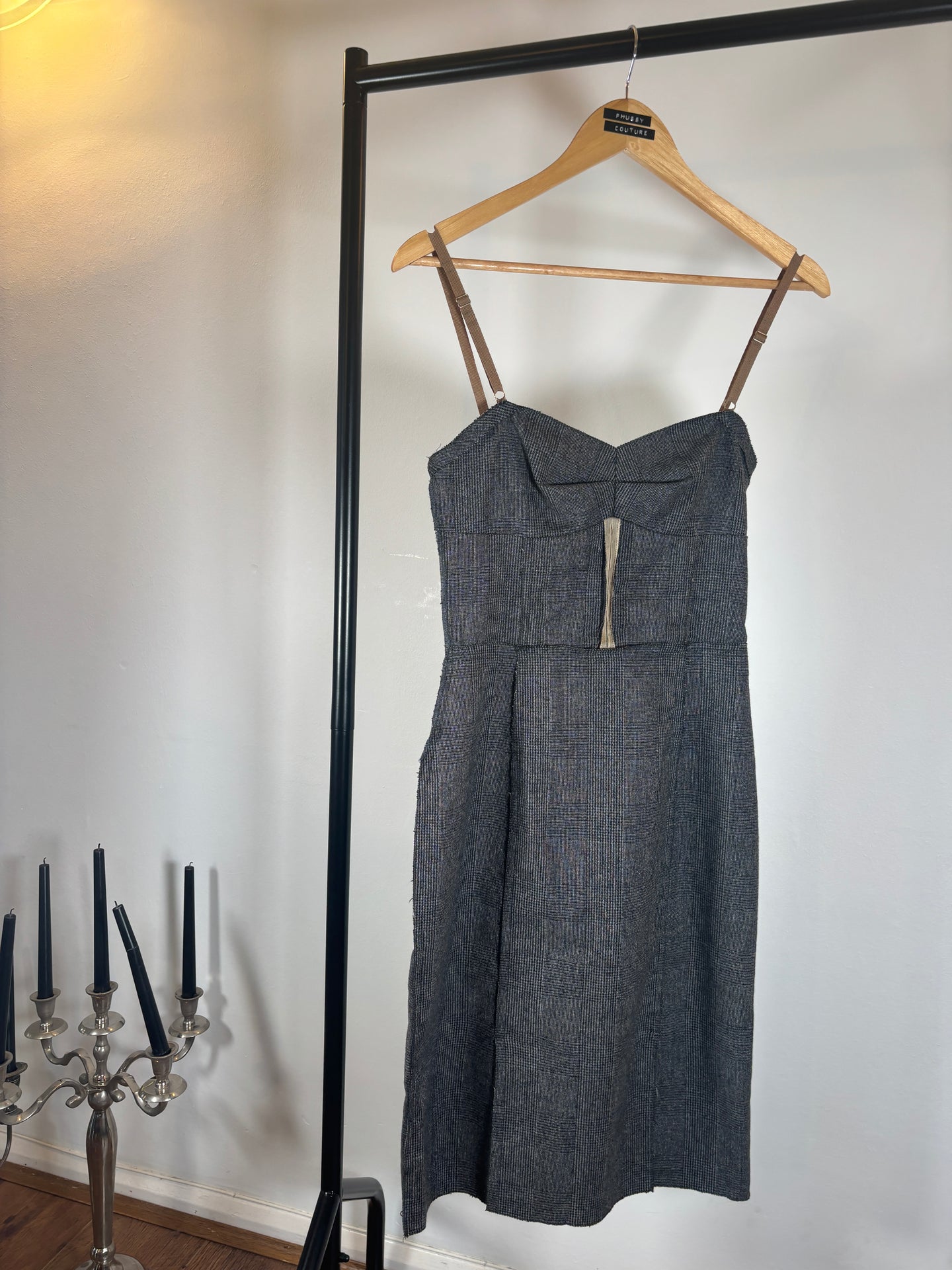 Vintage Y2K Grey Check Wool Dolce & Gabbana Midi Dress