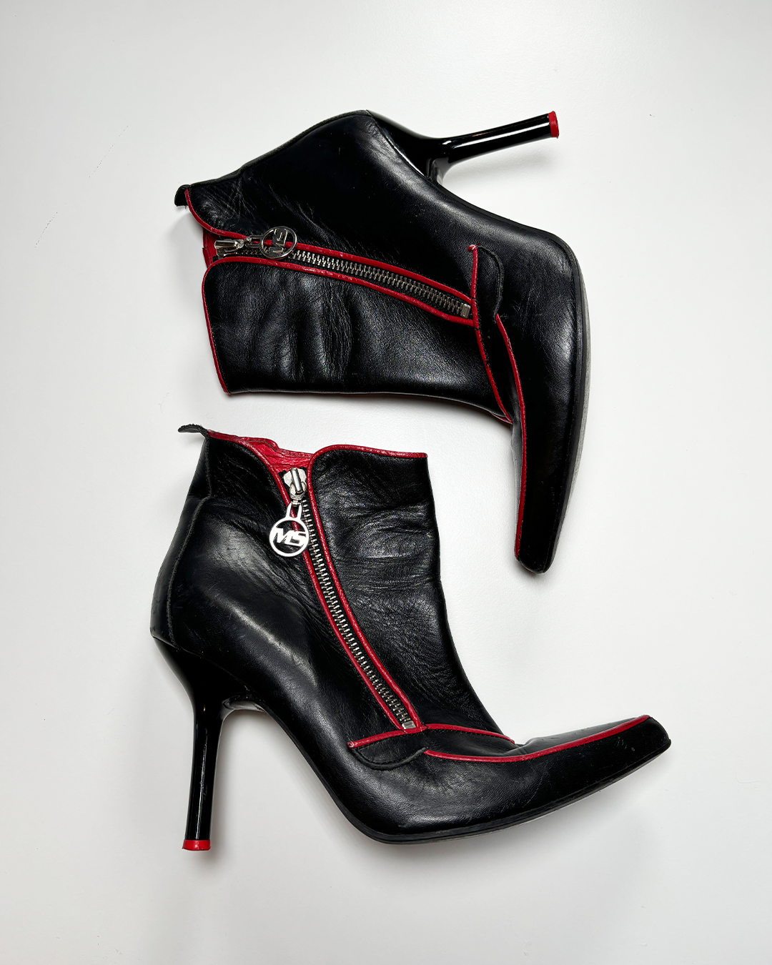 Vintage Y2K Miss Sixty Black and Red Moto Ankle Boots