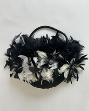 Load image into Gallery viewer, Vintage 80s black and white feather sheer scarf and bag
