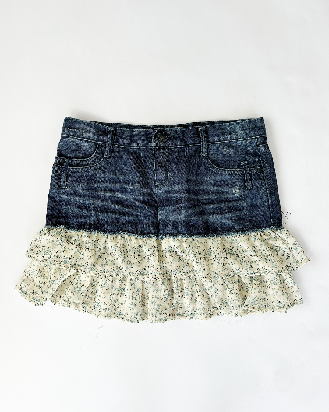Vintage Y2K Denim Floral Frill Skirt